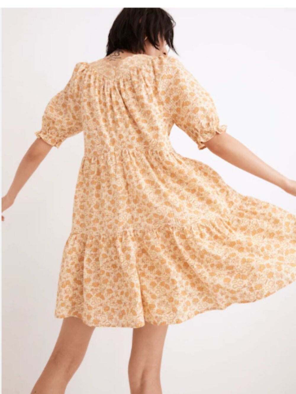 Madewell Yellow Floral Tiered Puff-Sleeve Dress